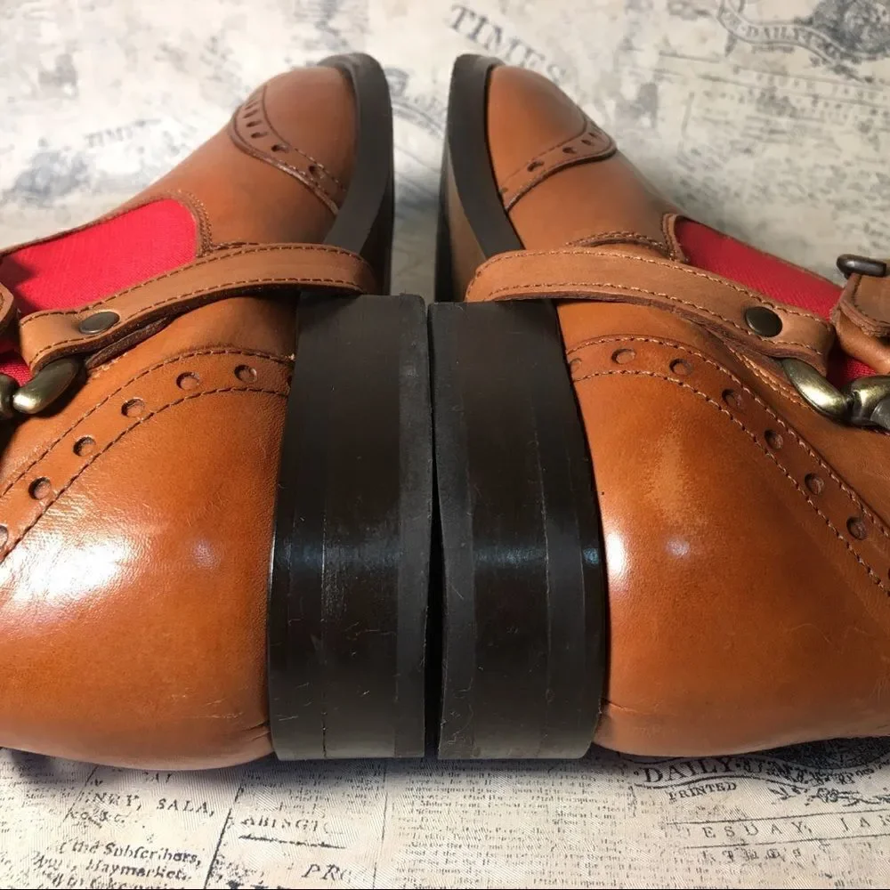 Pertini Spain Brown Leather Ankle Booties Red Elastic Chelsea Boots